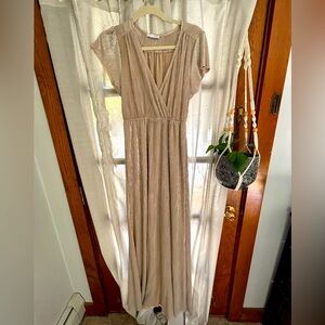 Baltic Born gold shimmery dress, size Large, Athena Pleated Maxi Dress